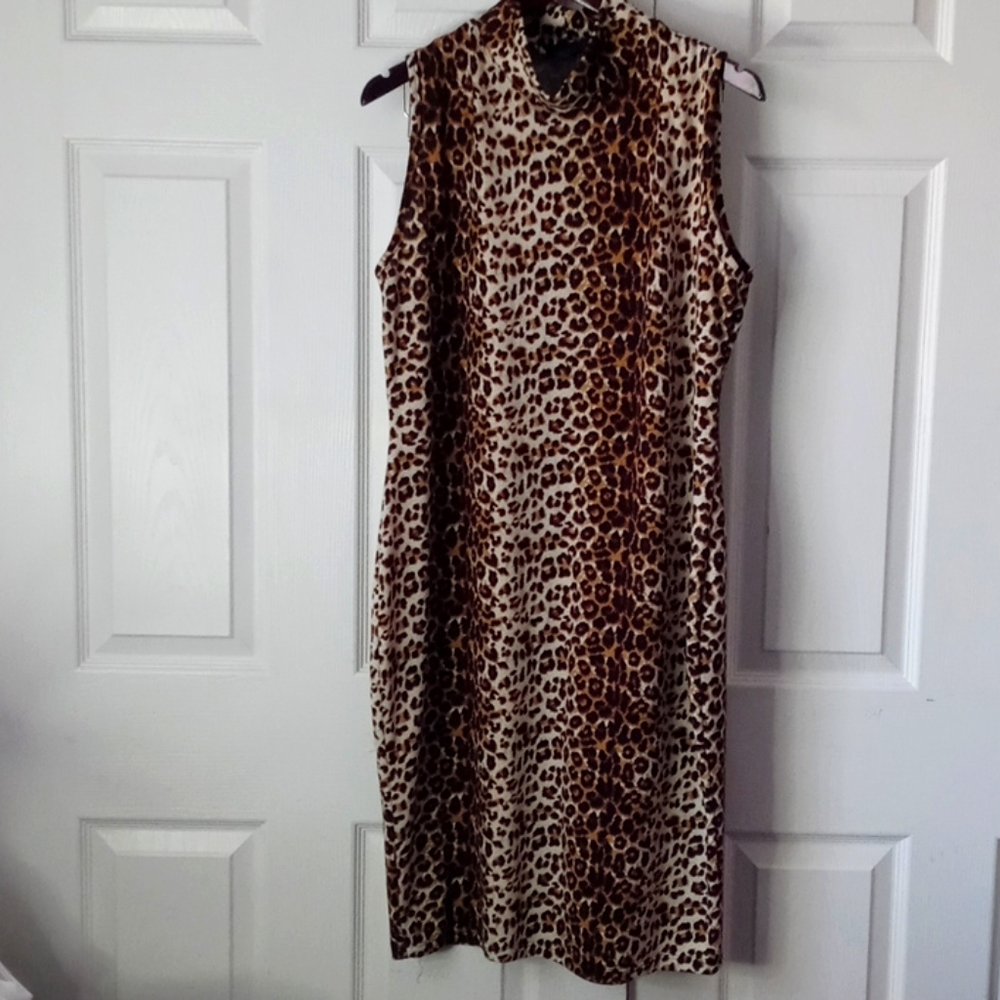 Sleeveless Turtle neck Leopard Print Bodycon
